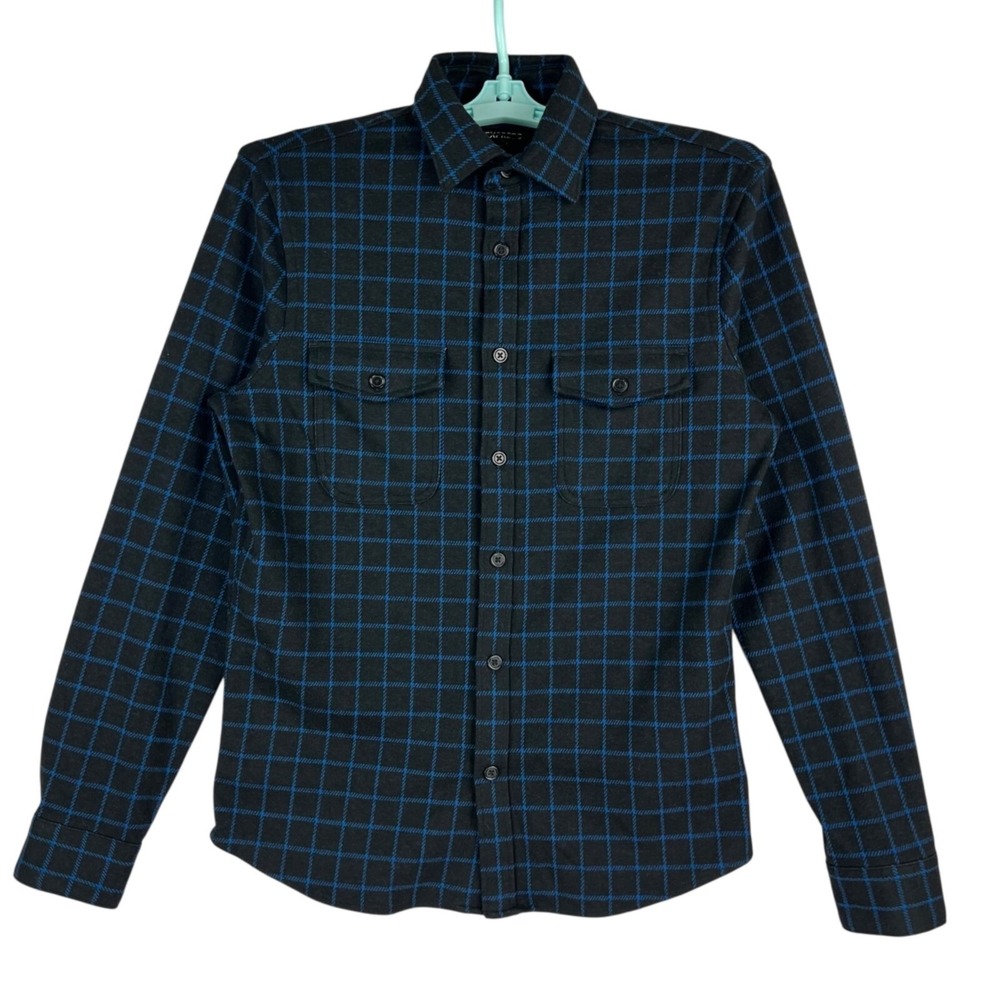 Express Men Black/Blue Plaid Button-Up Shirt Sz XS Long Sleeve Chest Pocket NWOT